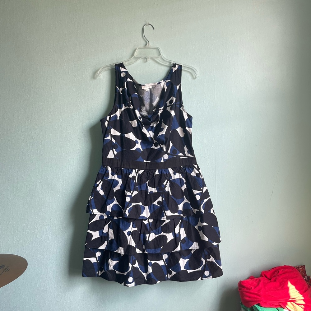 Anthropologie Navy, White & Blue Tiered Sleeveless Dress
